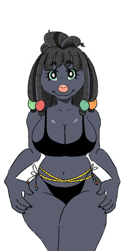 anthro beaded_bikini beaded_hair beaded_jewelry beads big_breasts bikini bikini_bottom bikini_top breasts clothing dreadlocks female jewelry looking_at_viewer solo swimwear thick_thighs two-piece_swimsuit waist_beads oddkinss animal_humanoid canid canid_humanoid canine canine_humanoid canis domestic_dog humanoid mammal mammal_humanoid poodle colored_sketch hi_res sketch