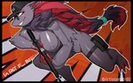 anthro areola black_body black_fur breasts clothing eyewear female fur genitals grey_areola gun hair hat headgear headwear nude pussy ranged_weapon red_hair running solo sunglasses weapon kambo fbi nintendo pokemon ash_(rainbow_six) zoro-ash_(kambo) generation_5_pokemon pokemon_(species) zoroark hi_res