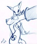 anthro areola armwear big_areola big_breasts breasts clothing elbow_gloves female gloves handwear neck_tuft nipples selfie solo tuft dutch_(artist) bandai_namco digimon digimon_(species) renamon 2015 blue_and_white low_res monochrome sketch traditional_media_(artwork)