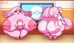 absurd_res anthro areola big_areola big_breasts big_butt big_nipples blissey bodily_fluids breasts butt chansey duo egg female female/female generation_1_pokemon generation_2_pokemon hi_res huge_breasts hyper hyper_breasts inverted_nipples morbidly_obese nintendo nipples obese overweight pink_areola pink_nipples pokemon pokemon_(species) short_stack side_boob sweat sweaty_breasts sweaty_butt tenjosan thick_thighs
