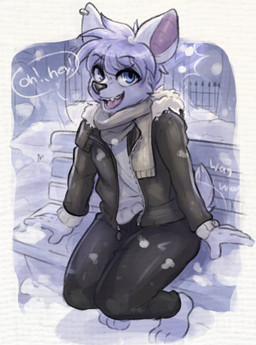 anthro barefoot bench black_nose blue_eyes bottomwear clothed clothing detailed_background dialogue ear_piercing ear_ring fangs feet fully_clothed fur hair high-angle_view jacket leggings legwear looking_at_viewer male night open_mouth open_smile outline_speech_bubble outside piercing ring_piercing scarf short_hair sitting smile smiling_at_viewer snow snowing solo speech_bubble sweater teeth teeth_showing text tight_bottomwear tight_clothing topwear white_body white_fur white_hair winter mawmain oliver_(olivveroil) bat mammal digital_media_(artwork) english_text hi_res