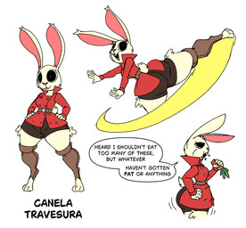 anthro belt big_butt big_ears big_eyes big_pupils breasts butt carrot clothing eating female food jacket kick leggings legwear plant pupils simple_background small_breasts solo thick_thighs topwear vegetable white_background wide_hips diegutan hare lagomorph leporid mammal rabbit hi_res