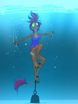 anthro asphyxiation clothing drowning female snuff solo swimwear underwater water weights frostbite80 dinosaur dromaeosaurid prehistoric_species reptile saurischian scalie theropod velociraptor 3:4 absurd_res hi_res