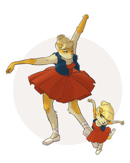 anthro ballerina ballet blonde_hair bottomwear breasts clothing dancewear dancing duo female hair performing simple_background skirt tutu jigglyjiggly01 mammal absurd_res hi_res