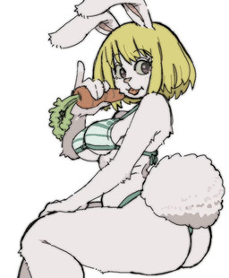 5_fingers anthro arm_tuft big_breasts bikini blonde_hair breasts carrot clothed clothed_anthro clothed_female clothing elbow_tuft eyelashes female fingers fluffy fluffy_tail food fur green_bikini green_clothing green_swimwear hair holding_carrot holding_food holding_object holding_vegetable long_ears pink_inner_ear pink_nose plant side_view simple_background sitting solo swimwear tail thick_thighs tuft two-piece_swimsuit under_boob vegetable white_body white_ears white_fur wide_hips pantsu-ripper one_piece carrot_(one_piece) lagomorph leporid mammal minkmen_(one_piece) rabbit 2024 digital_drawing_(artwork) digital_media_(artwork) hi_res portrait three-quarter_portrait