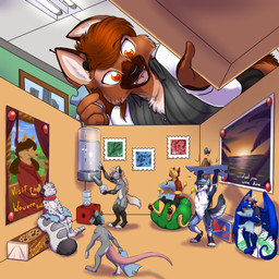 anthro biped blue_body blue_fur box cardboard cardboard_box container dice electronics extreme_size_difference female fur grey_body grey_fur group headgear headphones headset male matchbox micro office pincushion postcard sipper size_difference stamp ticket cheetahtrout bic_(~bic~) leah_(zakuratech) mocha_aura scorpi_(scorpifox) canid canine canis domestic_dog felid husky mammal maned_wolf murid murine nordic_sled_dog pantherine rat rodent snow_leopard spitz 1:1 hi_res