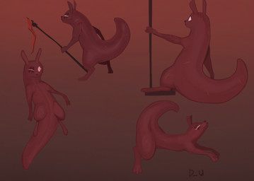 ambiguous_gender biped blood bodily_fluids digitigrade eye_scar facial_scar feral holding_melee_weapon holding_object holding_polearm holding_spear holding_weapon melee_weapon polearm red_body scar scars_all_over semi-anthro solo spear weapon white_eyes discreet_user rain_world videocult artificer_(rain_world) slugcat 2023 digital_media_(artwork) hi_res