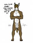 angry anthro balls biped brown_body brown_fur brown_hair facial_hair flaccid foreskin fur genitals hair humanoid_genitalia humanoid_penis male muscular muscular_anthro muscular_male nude penis solo text white_body white_eyes white_fur bgn haw asinus donkey equid equine mammal english_text