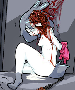 after_rape after_sex blood bob_cut bodily_fluids bound bow_ribbon brain breasts cum cum_in_vagina cum_inside death female female_death genital_fluids gore gore_focus gun natural_breasts nipples nosebleed nude organs ranged_weapon rifle scut_tail shaking short_tail shot_in_head sitting snuff solo tail trembling twitching weapon gorebunny absurd_res hi_res