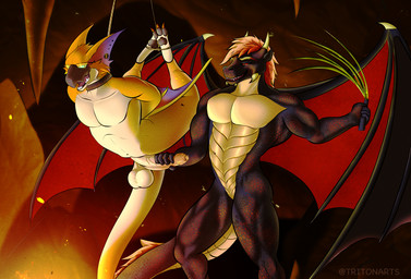 anthro arms_tied ballbusting balls bdsm big_balls big_penis bondage bound captured cave cavern claws clothing cock_and_ball_torture collar collar_only duo eyewear fire fur genital_torture genitals glasses hair hands_tied horn humanoid_genitalia humanoid_penis legs_tied male male/male markings membrane_(anatomy) membranous_wings muscular nude nude_male open_mouth penis penis_grab restraints rope rope_around_neck rope_bondage saggy_balls scale_markings scales spread_wings submissive tail torture wearing_glasses whip whipping wings tritoneternal_(artist) capcom monster_hunter mythology dragon flying_wyvern humanoid mythological_creature mythological_scalie nargacuga reptile scalie digital_media_(artwork) shaded