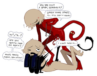 >_o ambiguous_gender barefoot bdsm black_collar black_eyes black_tail black_text blush blush_lines bullying chain chain_leash cheek_tuft clothed clothed_ambiguous clothed_humanoid clothing collar dialogue dominant duo eyeless facial_tuft feet foot_on_another's_back foot_on_back fur grin hole_in_crotch latex latex_clothing latex_shirt latex_topwear leash living_tail long_sleeves lying noseless on_front one_eye_closed open_mouth parasite partially_clothed_ambiguous partially_clothed_humanoid questionable_consent rape_threats red_body red_skin red_tail shirt simple_background smile speech_bubble standing submissive submissive_ambiguous submissive_humanoid tail talking_to_another tan_body tan_fur teeth text topwear trypophobia tuft unusual_anatomy unusual_tail white_background yellow_teeth jejejunum mumble_(jejejunum) screech_(jejejunum) humanoid monster monstrous_humanoid tailed_humanoid 2026 digital_drawing_(artwork) digital_media_(artwork) english_description english_text firealpaca_(artwork) female_(lore)