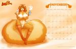 anthro areola big_breasts big_tail breasts brown_hair brown_nose calendar calendar_graphic clothing cutlery dairy_products female fluffy fluffy_tail food footwear freckles fur green_eyes hair kitchen_utensils knee_highs knee_socks legwear lips long_hair looking_at_viewer navel nipples open_mouth orange_body orange_fur panties pose sitting smile socks solo spoon tail text tools underwear whipped_cream yellow_body yellow_fur zaftigbunnypress penny_flynn mammal rodent sciurid tree_squirrel absurd_res english_text hi_res orange_theme pinup