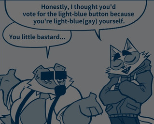 angry anthro biped bottomwear clothing dialogue duo eyes_closed hoodie male open_mouth overweight overweight_male pants profanity shirt simple_background standing suspenders text topwear bencomedion beastly_crimes beastly_crimes_(2024) badgercat chief_badger badger domestic_cat felid feline felis mammal mustelid musteline 2026 english_text