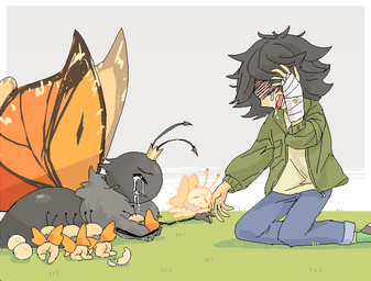 2_antennae ambiguous_gender ambiguous_human antennae_(anatomy) bandage bandaged_arm black_antennae bodily_fluids crown crying egg eyespots female feral grief group headgear insect_wings lepidopteran_wings male markings miscarriage neonate nude_humanoid orange_wings sad tears wings wrapped_arms wraps young young_humanoid 0101010_o disney hoppers_(disney) pixar mabel_tanaka titus_(hoppers) animal_humanoid arthropod arthropod_humanoid butterfly butterfly_humanoid human humanoid insect insect_humanoid lepidopteran lepidopteran_humanoid mammal monarch_butterfly 2026 alternate_version_at_source digital_media_(artwork) father_(lore) father_and_child_(lore) mother_(lore) mother_and_child_(lore) parent_(lore) parent_and_child_(lore)