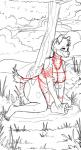 anthro big_breasts breasts female food meat nipple_piercing nipples piercing solo thespicypaprika dogo african_wild_dog canid canine mammal absurd_res hi_res