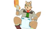 anthro biped clean_diaper clothed clothing diaper fur green_eyes male simple_background solo visor weapon wearing_diaper white_background daire301 nintendo star_fox fox_mccloud canid canine fox mammal 16:10 2019 absurd_res digital_media_(artwork) guide_lines hi_res widescreen