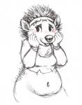 accessory anthro belly blush bottomless bracelet clothed clothing eyebrow_piercing facial_piercing female headband jewelry multi_nipple navel navel_piercing nipple_outline nipples nose_piercing open_mouth piercing simple_background slightly_chubby solo white_background oddwilds claris_(oddwilds) eulipotyphlan hedgehog mammal 2017 hi_res sketch