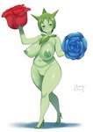 anthro areola big_breasts breasts clothing curvy_figure elemental_creature female flora_fauna flower_(anatomy) footwear generation_3_pokemon genitals green_areola green_body green_nipples green_pussy hi_res high_heels huge_breasts nintendo nipples non-mammal_nipples not_furry nude plant pokemon pokemon_(species) pussy roselia solo third-party_edit voluptuous zheng_(artist)