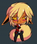 anthro anthrofied blonde_hair chibi hair male pokemorph solo tail zaria_skunkette_(artist) nintendo pokemon flareleon eeveelution flareon generation_1_pokemon pokemon_(species) low_res