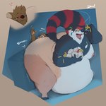 anthro duo feederism male male/male obese obese_male overweight overweight_male size_difference smothering minedoo canid canine mammal mustelid musteline raccoon_dog stoat tanuki true_musteline weasel