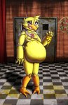 anthro beak belly belly_expansion bib breasts cheese dairy_products deep_navel dialogue door eating expansion feathers featureless_breasts female fingers food machine malfunction navel open_mouth overweight overweight_anthro pepperoni pepperoni_pizza pink_eyes pizza pizza_slice smoke solo sparks stuffing text weight_gain weight_gain_drive yellow_body yellow_feathers viroveteruscy five_nights_at_freddy's scottgames chica_(fnaf) animatronic avian bird chicken galliform gallus_(genus) phasianid robot 2024 absurd_res digital_media_(artwork) english_text hi_res