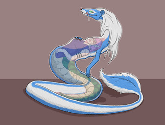 anthro anthro_pred anthro_prey apode bodily_fluids bottomless breasts clothed clothing duo female female_pred female_prey fully_inside fur green_eyes hair humanoid_pointy_ears internal larger_female larger_pred legless licking licking_lips pointy_ears saliva serpentine shirt shirt_only size_difference smaller_female snout soft_vore split_form stomach_acid striped_body striped_fur stripes tail tail_tuft tongue tongue_out topwear topwear_only tuft vore white_hair strega nyoka draconcopode hybrid mammal mephitid naga skunk 2024 hi_res