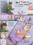 3:4 age_difference anthro bed blue_eyes book brother_(lore) brother_and_sister_(lore) calico_cat clothing comic dialogue domestic_cat english_text eyewear felid feline felis female fur furniture green_eyes hi_res lamp mammal mimi_(mushbun) mottled mushbun oliver_(mushbun) on_bed piebald pillow plushie sibling_(lore) sister_(lore) text young young_anthro