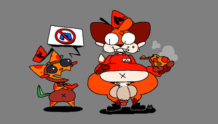anthro anus backsack balls big_ears big_penis black_clothing black_eyes black_footwear black_nose black_sclera black_shoes bottom_heavy bottomless bottomless_anthro bottomless_male brown_ears brown_markings cheek_tuft clothed clothing cute_fangs dipstick_tail duo eating eating_food facial_tuft fangs food footwear front_view fur genital_raphe genitals glans gloves gloves_(marking) grey_background grey_balls grey_penis handwear hat head_tuft headgear headwear holding_food holding_object huge_thighs humanoid_genitalia humanoid_penis leg_markings looking_at_another male markings multicolored_body multicolored_ears multicolored_fur navel nude open_mouth orange_body orange_fur orange_skin orange_tail overweight overweight_anthro overweight_male penis pizza puffed_cheeks pupils purple_tail raphe_(anatomy) red_clothing red_glans red_hat red_headwear red_shirt red_topwear scrotal_raphe shirt shoes simple_background slightly_chubby slightly_chubby_anthro slightly_chubby_male slit_pupils socks_(marking) standing tail tail_markings tan_body tan_fur tan_tail_tip teeth text thick_thighs topwear tuft two_tone_ears two_tone_tail white_body white_fur white_sclera wide_hips x_navel superiorfox peeny_(superiorfox) soups_(superiorfox) animate_inanimate canid canine canis cheetah felid feline food_creature fox mammal true_fox 2026 artist_name colored digital_drawing_(artwork) digital_media_(artwork) flat_colors