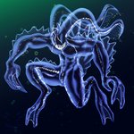 ambiguous_gender anthro bioluminescence feet fin glowing membrane_(anatomy) sea sharp_teeth solo teeth toes transformation translucent translucent_body water webbed_feet webbed_hands corinoch_(artist) cnidarian hydrozoan marine medusozoan siphonophore 1:1 hi_res