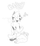 anthro bra bucket clothing container female happy open_mouth panties paws sitting solo tied_knot tongue tongue_out trailing_speed_lines underwear young young_anthro saradrawsart bluey_(series) bluey_heeler flappy_(bluey) arthropod australian_cattle_dog butterfly canid canine canis cattledog domestic_dog herding_dog insect lepidopteran mammal pastoral_dog absurd_res hi_res monochrome sketch