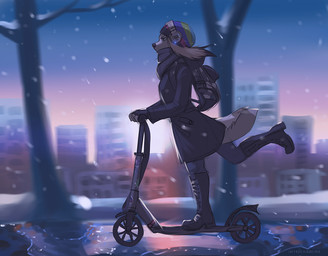 anthro clothed clothing day detailed_background female outside sky solo sun winter koul koul_fardreamer canid canine canis domestic_dog mammal 2017 digital_media_(artwork)