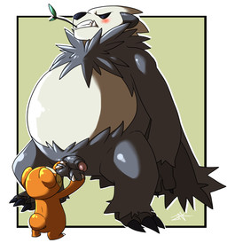 ambiguous_gender anthro ballbusting balls black_body black_fur blush brown_body brown_fur cock_and_ball_torture duo foreskin fur genital_torture genitals larger_male male penis size_difference slightly_chubby smaller_male teeth white_body white_fur greasyhyena nintendo pokemon bear generation_2_pokemon generation_6_pokemon mammal pangoro pokemon_(species) teddiursa 2015 digital_media_(artwork) hi_res