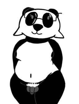 anthro belly eyewear genitals glasses grey_eyes gynomorph intersex nerd overweight overweight_gynomorph overweight_intersex penis pubes_exposed simple_background solo thick_thighs wearing_glasses frutigooner mei_(frutigooner) bear giant_panda mammal 2026 digital_media_(artwork) monochrome trans_(lore) trans_woman_(lore)