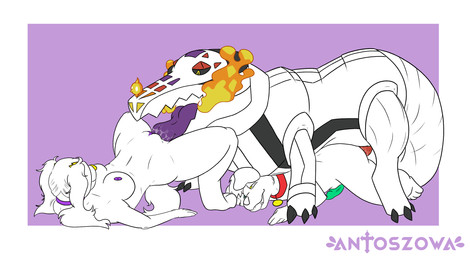 anal anal_penetration animal_genitalia animal_penis anthro anthro_on_feral anthro_penetrated bestiality bisexual bodily_fluids breasts claws collar cunnilingus deep_cunnilingus doggystyle erection female feral feral_penetrating feral_penetrating_anthro fire from_behind_position genitals group humanoid_genitalia humanoid_vulva lying male male/female male/male male_penetrated male_penetrating male_penetrating_male on_back on_ground oral penetration penis raised_hips saliva sex size_difference spread_legs spreading tongue tongue_out tongue_penetration trio vaginal vulva antoszowa nintendo pokemon canid canine canis domestic_dog generation_9_pokemon mammal pokemon_(species) skeledirge hi_res