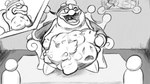 anthro belly big_belly body_outline chair face_imprint foot_imprint furniture group imprint larger_pred mass_vore multiple_prey neck_bulge open_mouth oral_vore painting_(object) smaller_prey throne uvula vore nommsalotl kirby_(series) nintendo king_dedede kirby avian bird owl penguin waddle_dee 16:9 4k absurd_res hi_res monochrome widescreen