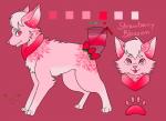 ambiguous_feral ambiguous_gender beverage container cup drinking_straw feet feral floral food fruit fur gradient_inner_ear hair paws pink_background pink_body pink_fur pink_hair plant quadruped simple_background smile solo standing strawberry tail text tuft unusual_anatomy unusual_tail deanwolfwood canid canine food_creature mammal poppuppy character_name english_text hi_res model_sheet pink_theme watermark