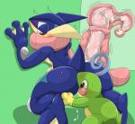 ambiguous_gender amphibian anthro bald blush bodily_fluids butt cervical_penetration cunnilingus deep_cunnilingus deep_tongue dominant dominant_female drooling duo fallopian_penetration fallopian_tubes feet female female/ambiguous from_behind_position generation_2_pokemon generation_6_pokemon greninja half-closed_eyes internal internal_vaginal larger_female long_tongue looking_back looking_down male membrane_(anatomy) narrowed_eyes nintendo nude open_mouth oral ovaries ovary_inflation ovary_penetration penetration pokemon pokemon_(species) politoed saliva saliva_string sex shaking size_difference small_dom_big_sub smaller_male sweat toes tongue tongue_out trembling type unusual_penetration vaginal vaginal_penetration webbed_feet webbed_hands