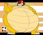 2024 anthro belly big_belly bowser claws clenched_teeth collar dragon fangs fist hair hand_on_belly hi_res horn koopa looking_at_viewer male mario_bros morbidly_obese morbidly_obese_anthro morbidly_obese_male musclegut muscular muscular_arms mythological_creature mythological_scalie mythology nintendo nude obese obese_anthro obese_male overweight overweight_anthro overweight_male scales scalie signature smile smiling_at_viewer solo spiked_collar spikes standing teeth zangokunatenshi