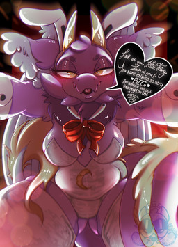 anthro blush breasts bunny_costume clothing costume dialogue female first_person_view fluffy fluffy_ears fluffy_tail fur horn looming low-angle_view micro multicolored_body multicolored_fur pink_body pink_fur pink_tail princess purple_body purple_fur royalty shrunk size_difference solo speech_bubble tail tail_fluff teasing teasing_viewer two_tone_body uniform wings yellow_eyes yellow_horn yellow_tail moochew101 mythology petal_(dapperhedgehog) dragon fairy_dragon furred_dragon furred_scalie lizard mythological_creature mythological_scalie reptile scalie winged_dragon