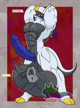anthro balls big_balls big_penis blush cock_vore drone duo endosoma erection genitals hose latex male muscular muscular_male nude onomatopoeia penile penis red_eyes safe_vore simple_background soft_vore sound_effects tail text vore white_body willing_prey arceus_tummy nintendo pokemon arceus equid equine generation_4_pokemon horse legendary_pokemon living_latex mammal pokemon_(species) absurd_res hi_res