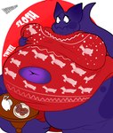 4_fingers anthro belly big_belly big_breasts blue_body blue_scales blueberry_inflation breast_grab breasts bulge christmas_clothing clothing cookie fingers food gynomorph hand_on_breast holidays huge_belly huge_breasts hyper hyper_belly hyper_breasts intersex keyhole_clothing milk obese obese_anthro overweight overweight_anthro overweight_gynomorph overweight_intersex scales solo spots tail thick_tail thick_thighs ugly_christmas_sweater worried_look lamedwolf lockwoodlame christmas zed_(scales) bovid bovine cattle hybrid kobold kowbold mammal hi_res male_(lore)