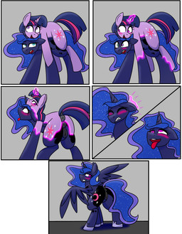 ahegao animal_genitalia animal_vulva anus aroused blue_body blue_eyes blue_fur blue_mane blush cutie_mark duo equine_anus equine_genitalia equine_vulva eyelashes female feral flowing_mane fur fusion genitals grey_background half-closed_eyes highlights_(coloring) horn horse_tail looking_back looking_pleasured lying magic magic_aura magic_user mane merging narrowed_eyes on_top on_top_of_another open_mouth pink_highlights plump_labia possession puffy_anus purple_body purple_eyes purple_fur purple_mane quadruped sabatons simple_background smile standing surprised tongue tongue_out transformation unicorn_horn vulva white_sclera wings drhypnoswirl friendship_is_magic hasbro my_little_pony mythology princess_luna_(mlp) twilight_sparkle_(mlp) equid equine mammal mythological_creature mythological_equine unicorn winged_unicorn 2021 absurd_res comic digital_drawing_(artwork) digital_media_(artwork) hi_res