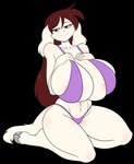 anthro areola areola_slip big_breasts big_ears bikini breasts brown_eyes brown_hair clothing female fur hair hands_on_own_breasts huge_breasts kneeling long_hair looking_at_viewer simple_background solo swimwear tail transparent_background two-piece_swimsuit white_body white_fur skidd gianna_goat bovid caprine goat mammal alpha_channel hi_res