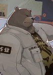 anthro brown_body chain_necklace clothed clothing fur jacket jewelry male mouth_closed necklace open_clothing open_jacket open_topwear overweight overweight_male shirt solo topwear unatazaamarilla mihoyo zenless_zone_zero ben_bigger bear mammal absurd_res hi_res