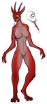 anthro female horn invertebrate_proboscis proboscis_(anatomy) red_body red_skin simple_background solo keadanger american_mythology mythology scp_foundation scp-2636 bovid caprine caprine_demon chupacabra demon goat_demon mammal 2019 absurd_res hi_res