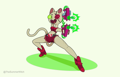 aiming_weapon anthro belt boots bottomwear breasts clothing crop_top cybernetics eye_patch eyebrows eyewear female footwear green_eyes hairless holding_object holding_weapon laser_gun machine open_mouth open_smile pink_inner_ear ranged_weapon robot_hand scar sharp_teeth shirt shoes shorts simple_background smile solo tail tan_body teeth tongue topwear torn_bottomwear torn_clothing torn_shorts weapon white_background thesummerwitch adventure_time cartoon_network super_adventure_time fan_character ms_hitsss cyborg domestic_cat felid feline felis hairless_cat mammal 3d_(artwork) absurd_res alternate_version_at_source digital_media_(artwork) hi_res shaded