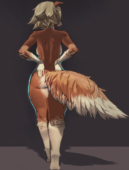 5_fingers anthro back_boob big_butt biped black_background black_lips black_nose blonde_hair breasts brown_body brown_ears brown_fur brown_tail butt digitigrade facial_markings female fingers fluffy fluffy_tail fur gloves_(marking) hair head_markings leg_markings light lips long_tail looking_away markings multicolored_body multicolored_fur muzzle_(marking) nude pose presenting presenting_hindquarters rear_view shadow simple_background snout snout_markings socks_(marking) solo tail thick_thighs two_tone_body two_tone_fur two_tone_tail walking white_body white_fur white_tail napalm_express silent_rain borzoi canid canine canis domestic_dog hunting_dog mammal sighthound 2023 absurd_res digital_drawing_(artwork) digital_media_(artwork) full-length_portrait hi_res lighting pinup portrait shaded