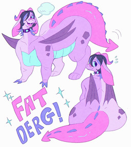 2_horns 3_claws alternate_form band-aid band-aid_on_face band-aid_on_nose bandage bandage_on_face bandage_on_nose belly big_breasts big_butt big_tail black_hair blue_belly blue_breasts breasts busty_feral butt claw_fingers claws closed_smile collar collar_only collarbone curved_horn digitigrade emanata female female_feral feral floppy_ears hair hair_over_eye highlights_(coloring) horn long_ears looking_back medium_hair membrane_(anatomy) membranous_wings mostly_nude mostly_nude_female mostly_nude_feral motion_lines mouth_closed multiple_poses nude open_mouth open_smile overweight overweight_female overweight_feral pink_horn pink_inner_ear pink_tail pink_text pose purple_body purple_claws purple_highlights purple_paws purple_scales purple_spikes purple_text purple_wings rear_view rounded_snout scales simple_background sitting smile smirk snout solo spade_tail sparkles speech_bubble spiked_collar spikes standing tail tail_motion tailwag text thick_arms thick_tail three-quarter_view ventral_scales white_background wide_hips wings wolfertinger mythology salem_(wolfertinger) dragon mythological_creature mythological_scalie scalie 2024 english_text hi_res trans_(lore) trans_man_(lore)