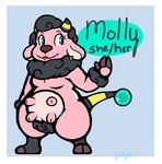 anthro blue_eyes ear_piercing ear_ring female freckles fur gesture hooves horn lipstick looking_at_viewer makeup nude piercing pink_body ring_piercing simple_background solo tail teats udders waving wool_(fur) porbol nintendo pokemon molly_(porbol) bovid bovine caprine flaaffy generation_2_pokemon hybrid mammal miltank pokemon_(species) sheep 2019 character_name digital_media_(artwork) model_sheet