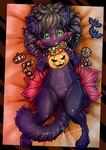 black_body black_fur candy cloak clothing dessert female food fur hair holidays pink_nose solo kui_lin_chen halloween domestic_cat felid feline felis humanoid mammal absurd_res hi_res